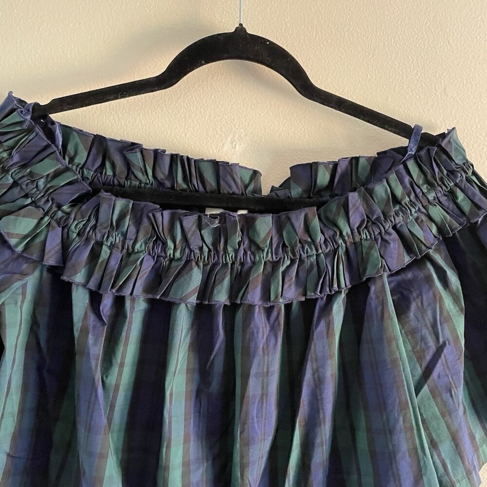 Vineyard Vines Women L Deep Bay Blackwatch Plaid Off The Shoulder Poplin Top NWT - Picture 2 of 9